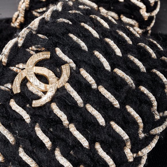 Chanel 2022 CC Black Knit Slide Sandals - Picture 8 of 12